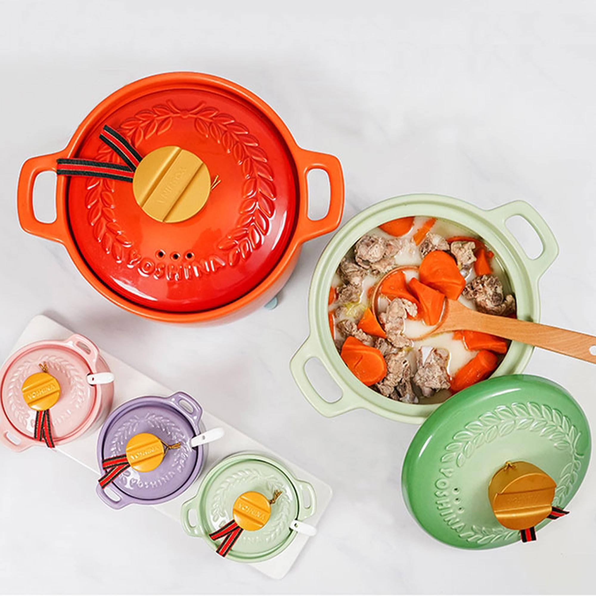 Amazon | YOSHINA セラミック鍋 4L 4〜5人用 オレンジレッド 蓄熱性